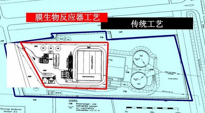 MBR工艺与传统工艺占地面积对比图